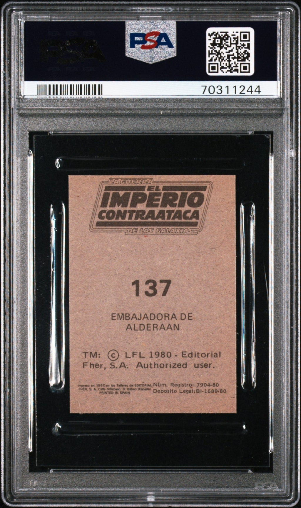 PRINCESS LEIA PSA 6 1980 Star Wars Fher Embajadora de Alderaan #137 Star Wars Base Graded Cards - Hobby Gems