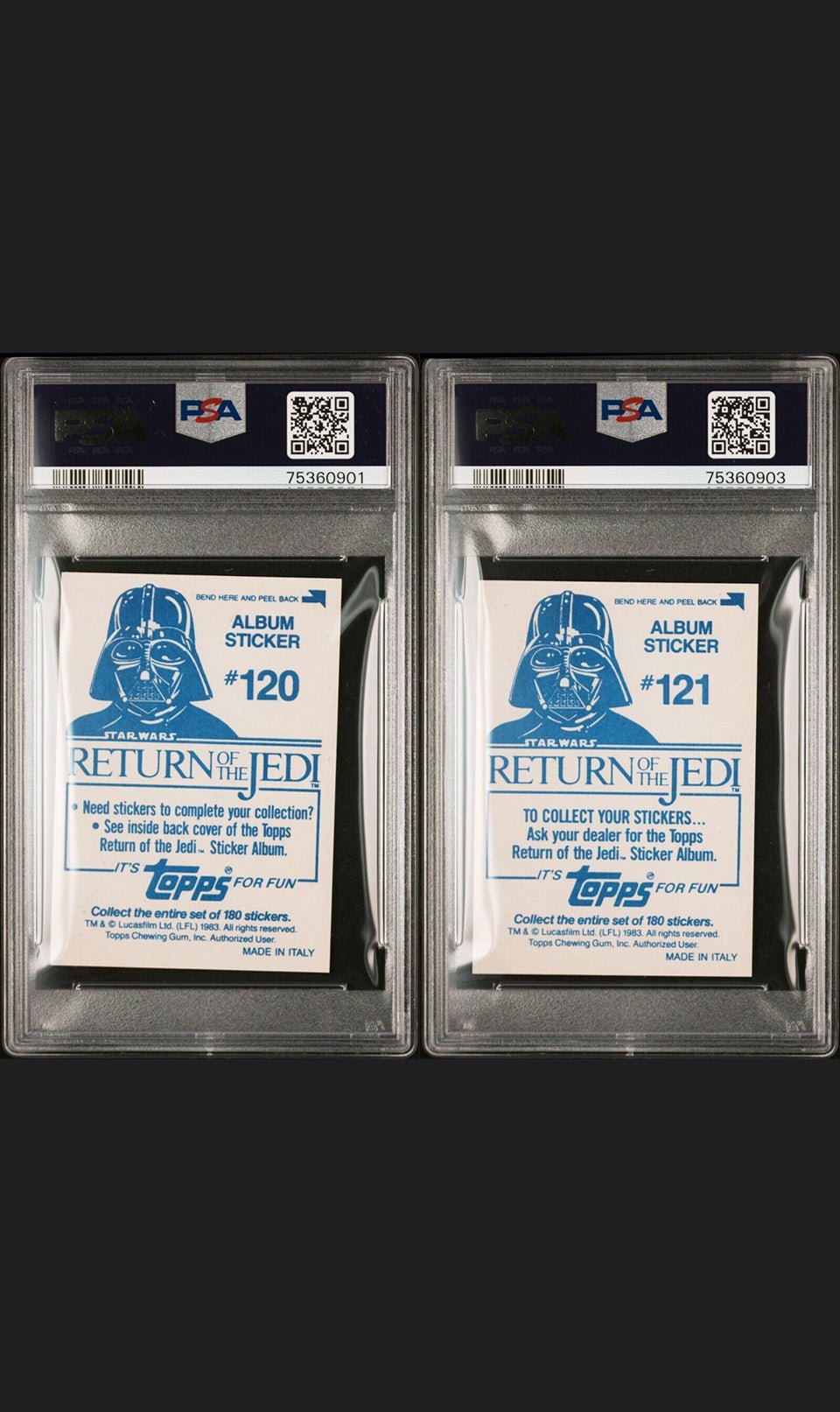 PRINCESS LEIA PSA 8 1983 Topps Star Wars Return of the Jedi Album Stickers #120 #121 Star Wars Graded Cards Sticker - Hobby Gems