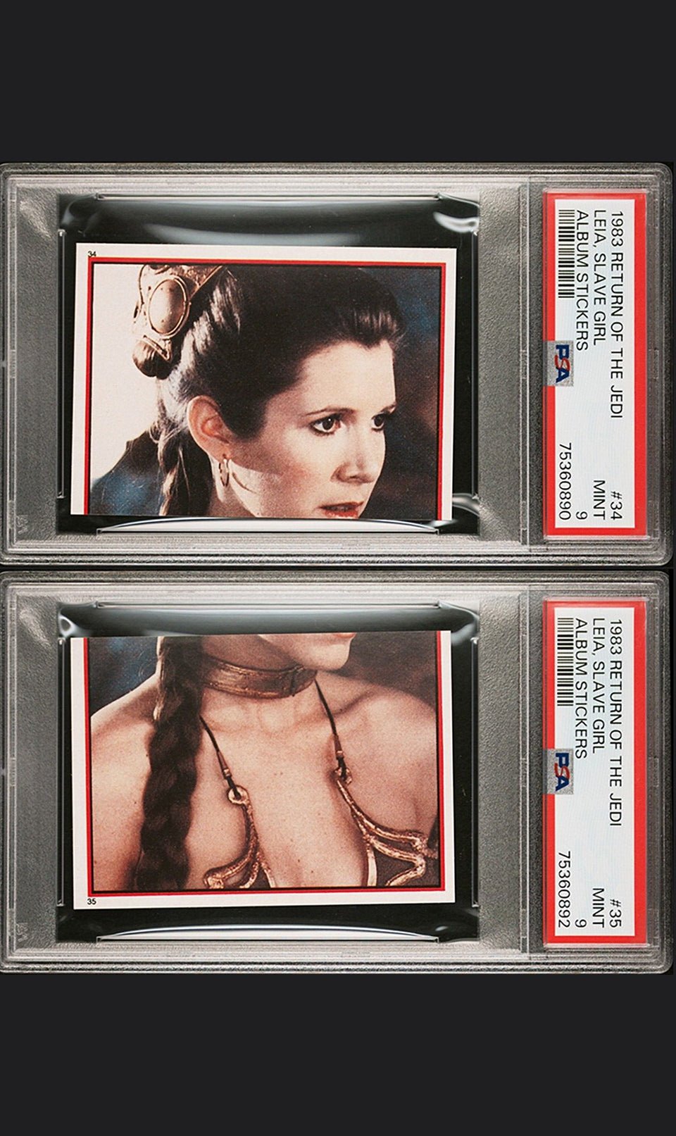 PRINCESS LEIA SLAVE PSA 9 1983 Topps Star Wars Return of the Jedi Album Stickers #34 #35 Star Wars Graded Cards Sticker - Hobby Gems