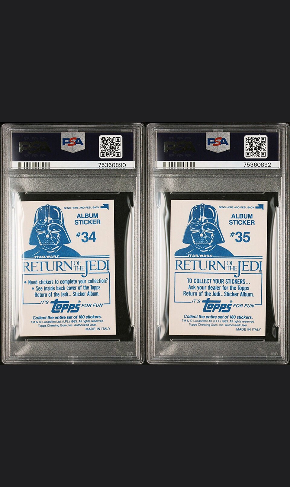 PRINCESS LEIA SLAVE PSA 9 1983 Topps Star Wars Return of the Jedi Album Stickers #34 #35 Star Wars Graded Cards Sticker - Hobby Gems