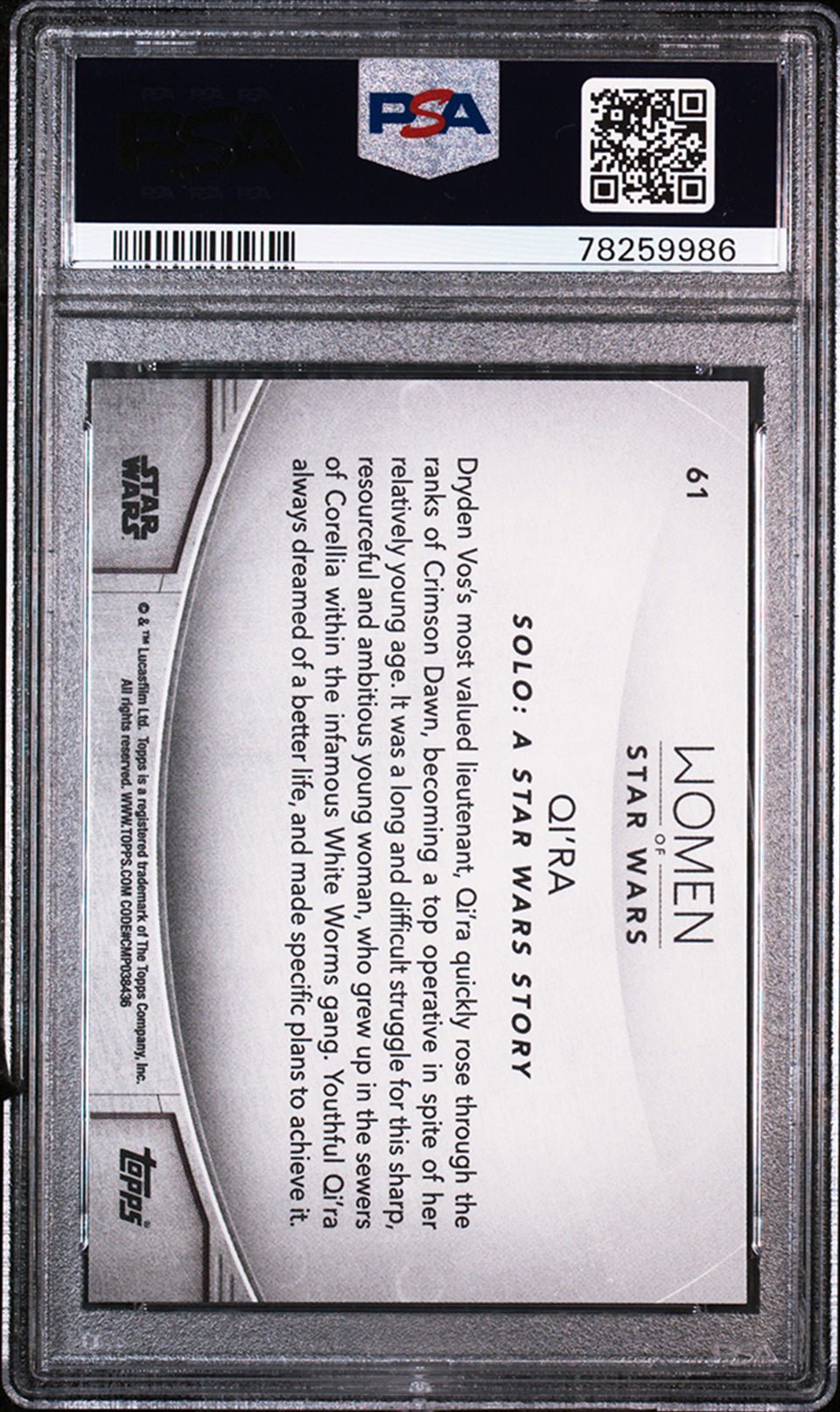 QI-RA PSA 10 2020 Topps Women of Star Wars Blue #61 Star Wars Graded Cards Parallel - Hobby Gems