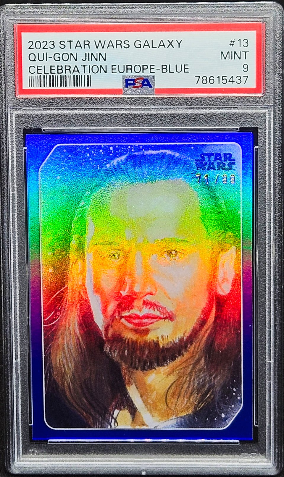 QUI-GON JIN PSA 9 2023 Topps Star Wars Celebration Europe Blue Foil #13 71/99 Star Wars Graded Cards Parallel Serial Numbered - Hobby Gems