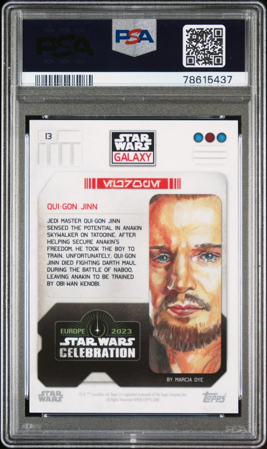 QUI-GON JIN PSA 9 2023 Topps Star Wars Celebration Europe Blue Foil #13 71/99 Star Wars Graded Cards Parallel Serial Numbered - Hobby Gems