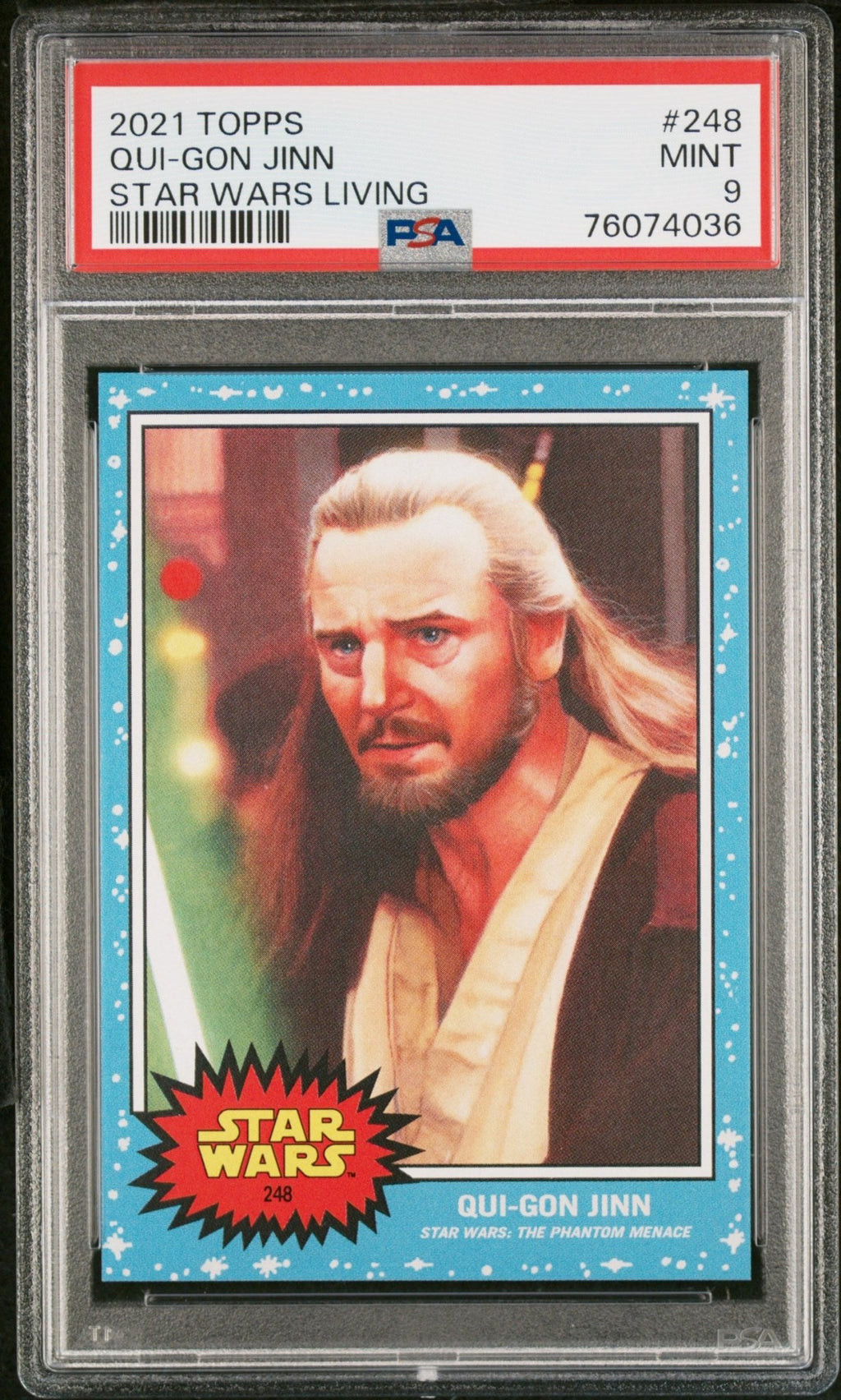 QUI-GON JINN PSA 9 2021 Topps Star Wars Living #248 C1 Star Wars Base Graded Cards Short Print - Hobby Gems