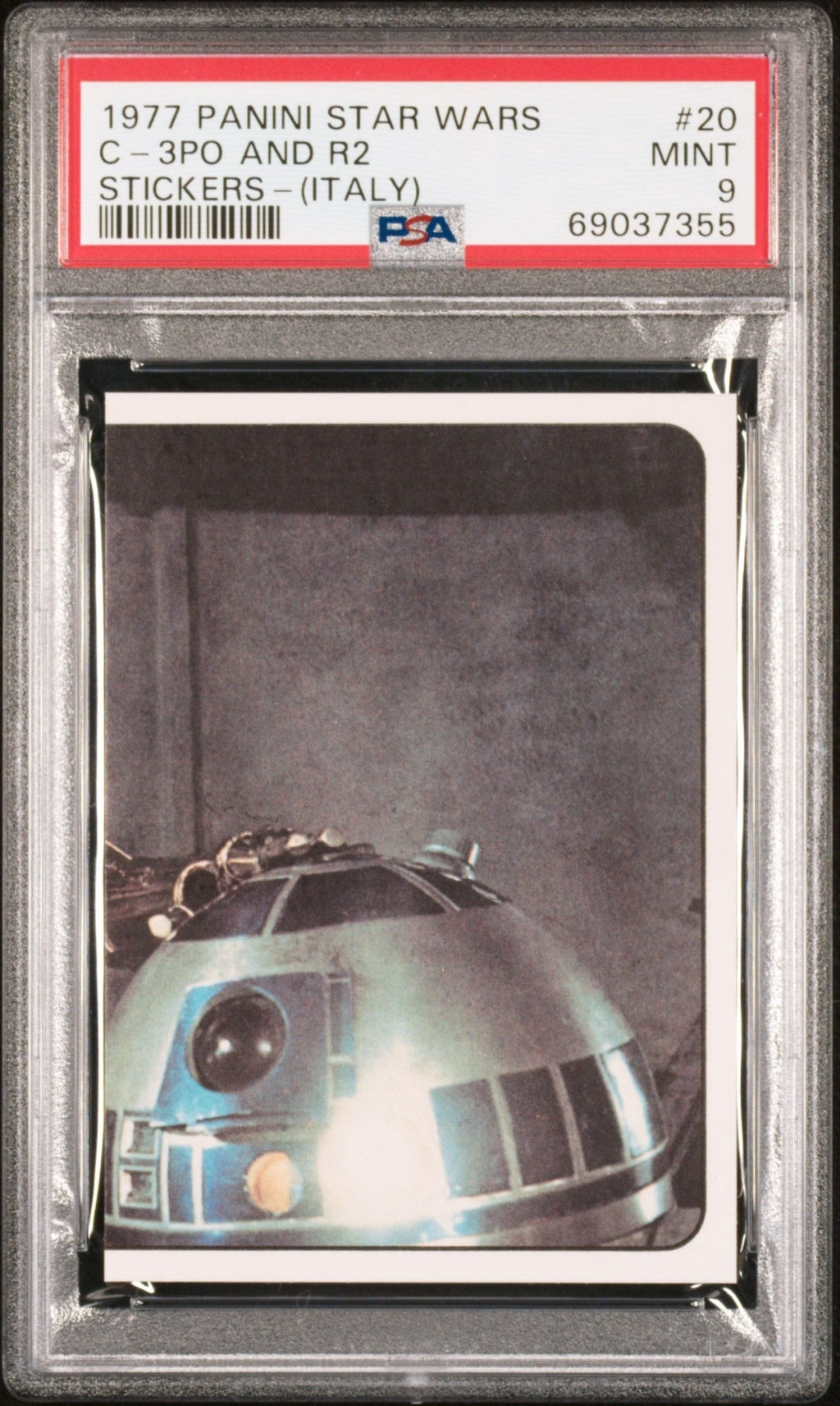 R2-D2 PSA 9 1977 Star Wars Panini Italy Sticker C-3PO #20 Star Wars Graded Cards Sticker - Hobby Gems