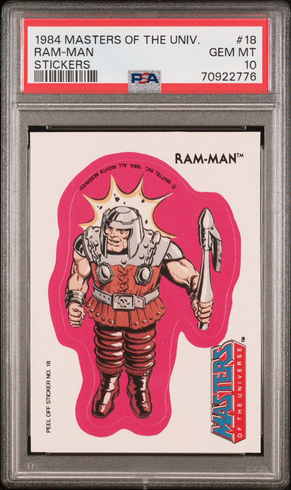 RAM-MAN PSA 10 1984 Masters of the Universe Sticker #18 Masters of the Universe Base Graded Cards - Hobby Gems