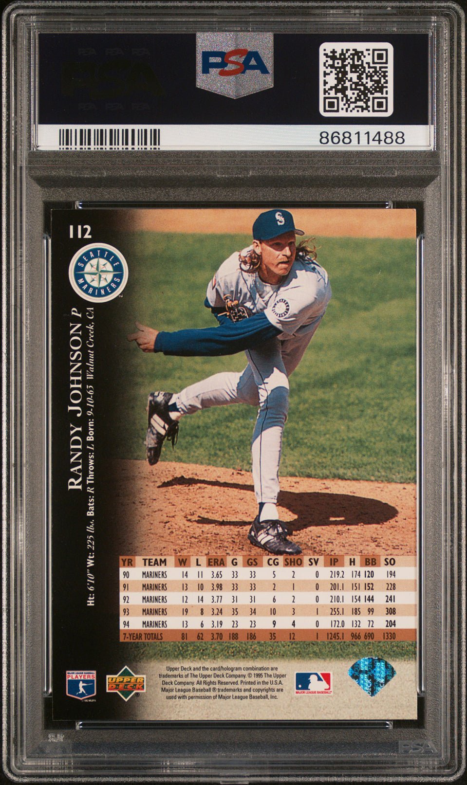 RANDY JOHNSON PSA 9 1995 Upper Deck Electric Diamond #112 Baseball Graded Cards Parallel - Hobby Gems