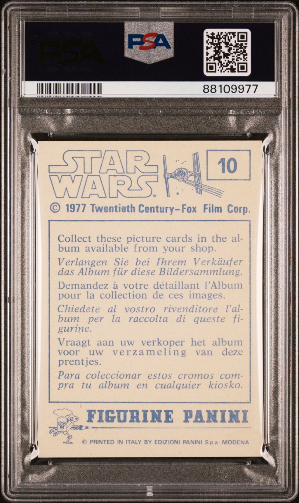 REBEL SHIP PSA 9 1977 Star Wars Italy Panini Stickers #10 Star Wars Graded Cards Sticker - Hobby Gems