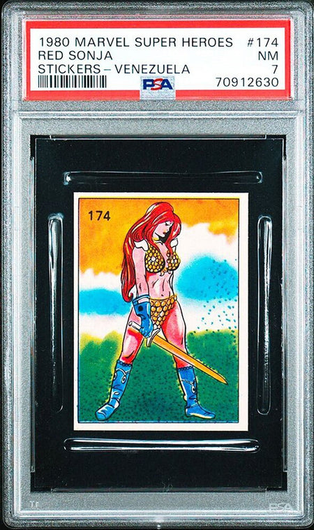 RED SONJA PSA 7 1980 Marvel Super Heroes Stickers-Venezuela #174 Marvel Graded Cards Sticker - Hobby Gems