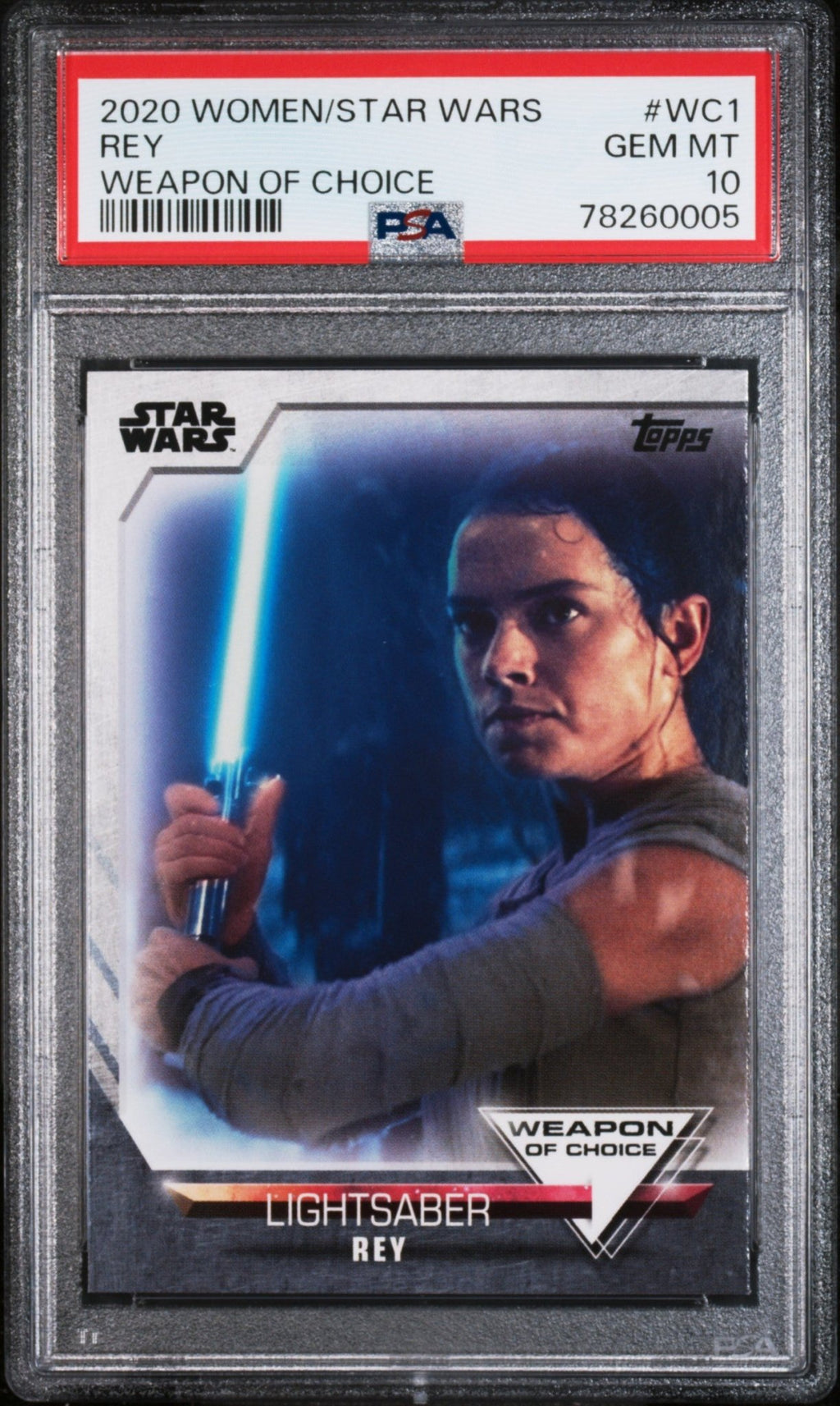 REY PSA 10 2020 Topps Women of Star Wars Weapon of Choice #WC1 Star Wars Graded Cards Insert - Hobby Gems