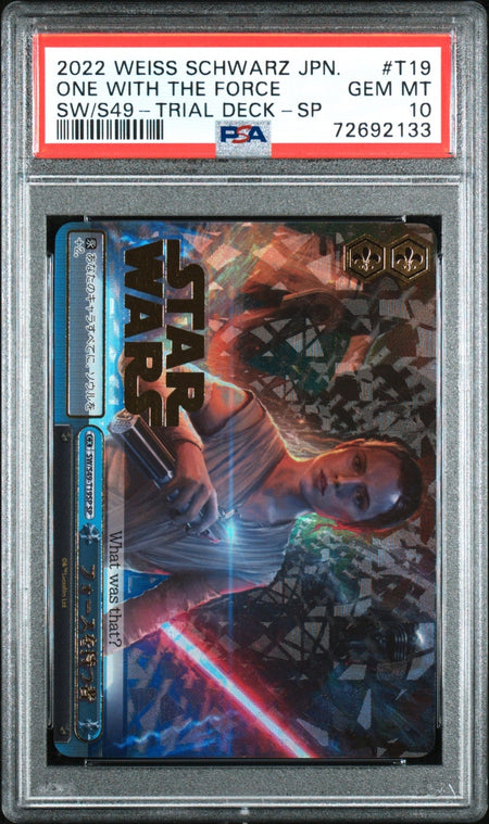 REY PSA 10 2022 Weiss Schwarz Star Wars "One With the Force" Trial Deck #T19 SP Star Wars Graded Cards Short Print - Hobby Gems