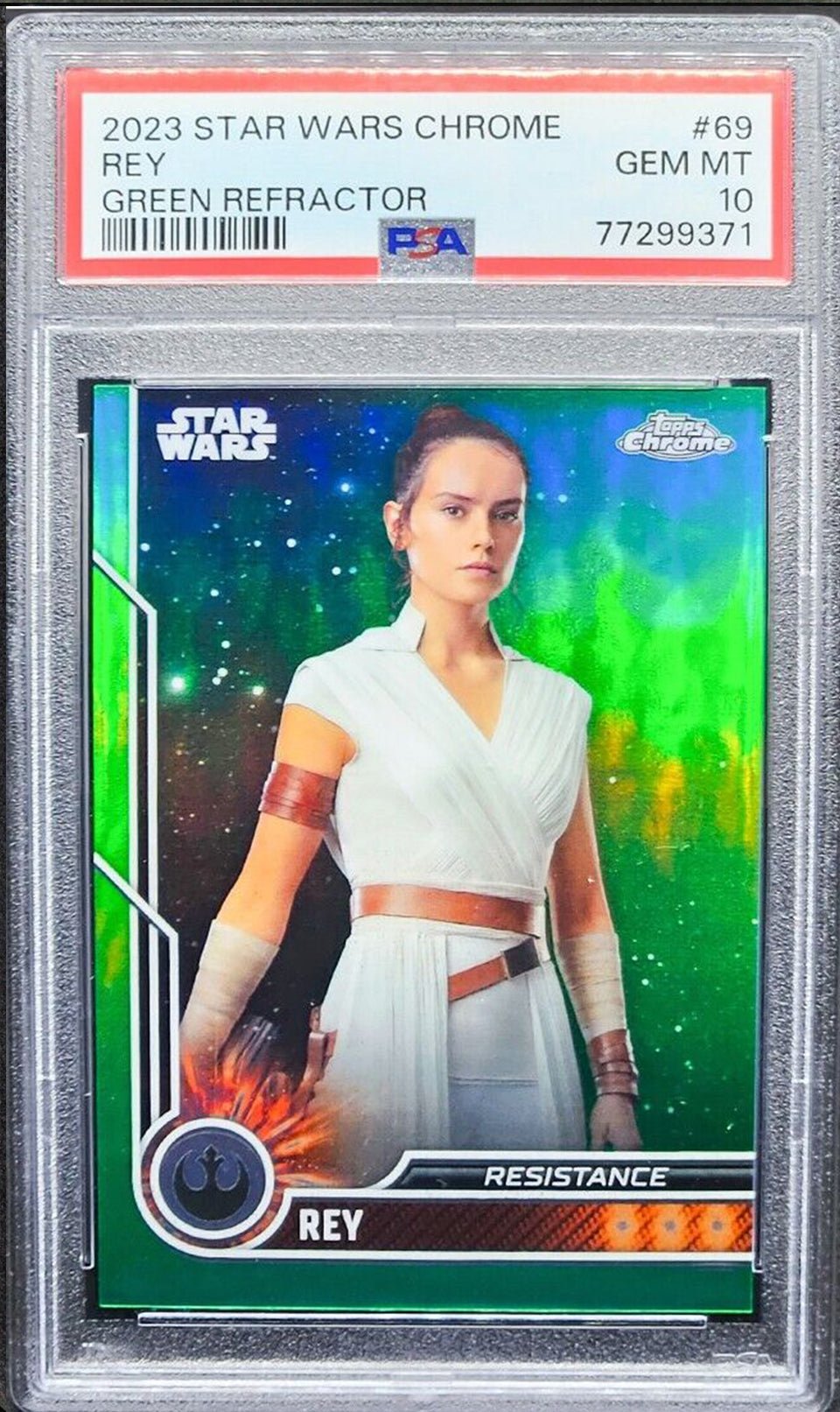 REY PSA 10 2023 Topps Chrome Star Wars Green Refractor #69 38/99 Star Wars Graded Cards Parallel Serial Numbered - Hobby Gems