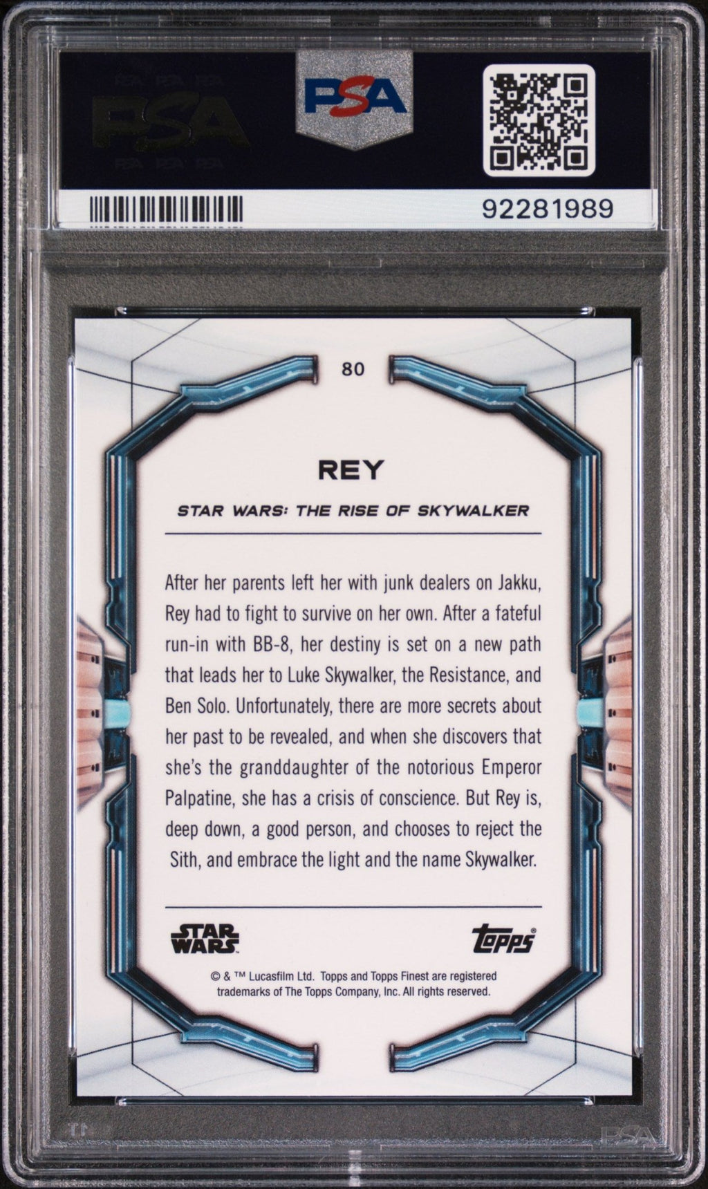 REY PSA 9 2022 Topps Finest Star Wars Green Refractor #80 43/99 Star Wars Graded Cards Parallel Serial Numbered - Hobby Gems