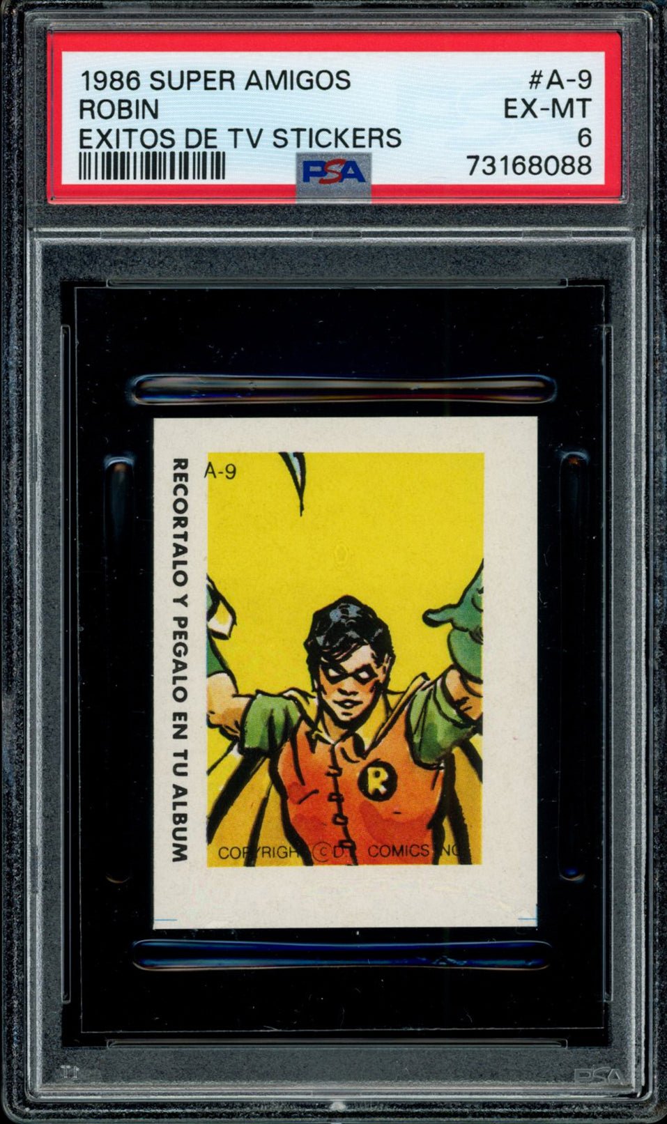 ROBIN PSA 6 1986 Reyauca Super Amigos Exitos de TV Sticker Insert #A-9 DC Comics Graded Cards Insert - Hobby Gems