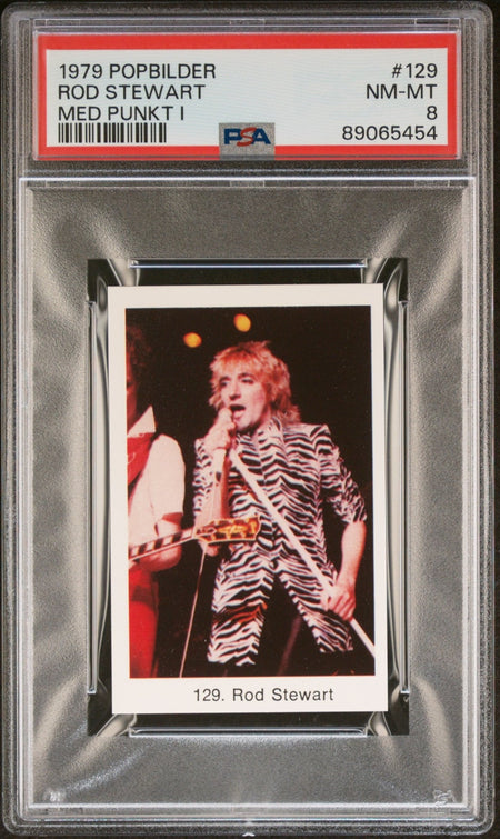 ROD STEWART PSA 8 1979 Popbilder Med Punkt IV Pop Culture Singer #129 Pop Culture Base Graded Cards - Hobby Gems