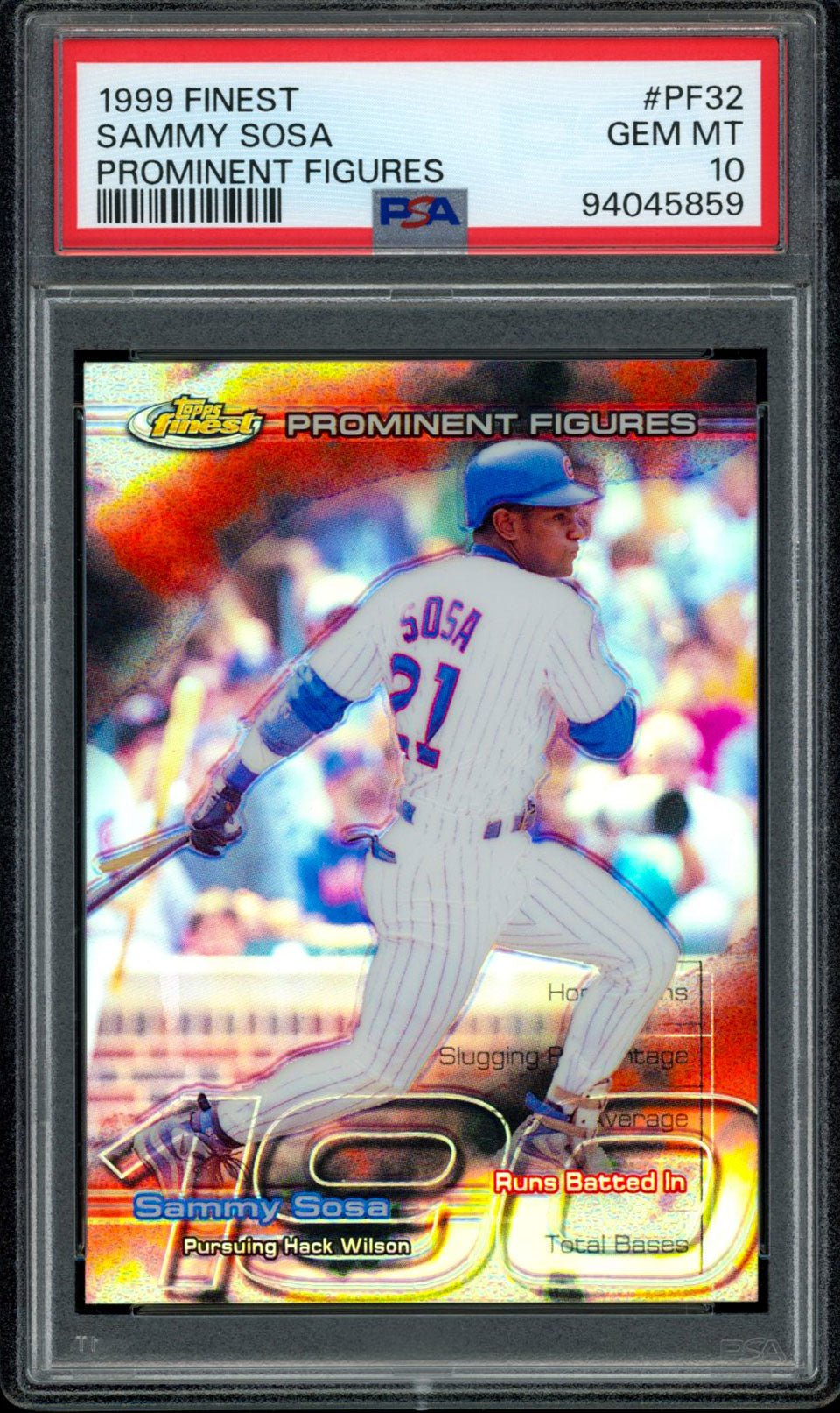 SAMMY SOSA PSA 10 1999 Topps Finest Prominent Figures #PF32 158/190 Baseball Graded Cards Insert Parallel - Hobby Gems