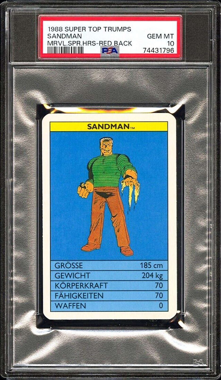 SANDMAN PSA 10 1988 Super Top Trumps Marvel Super Heroes Red Back Marvel Base Graded Cards - Hobby Gems