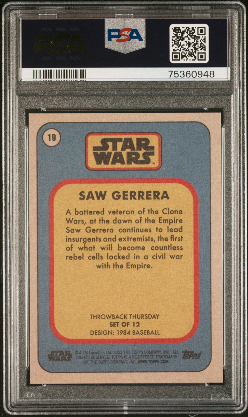 SAW GERRERA PSA 9 2023 Topps Star Wars Throwback Thursday TBT #19 C3 Star Wars Base Graded Cards - Hobby Gems