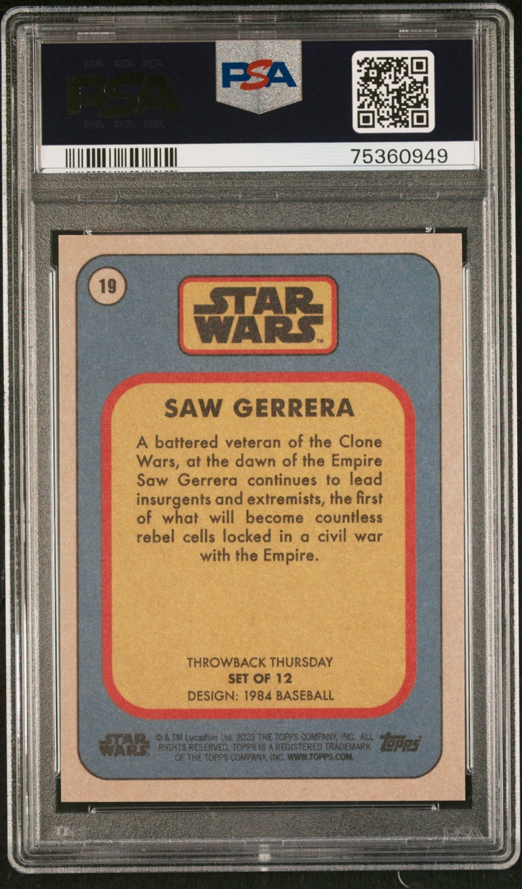 SAW GERRERA PSA 9 2023 Topps Star Wars Throwback Thursday TBT #19 C4 Star Wars Base Graded Cards - Hobby Gems