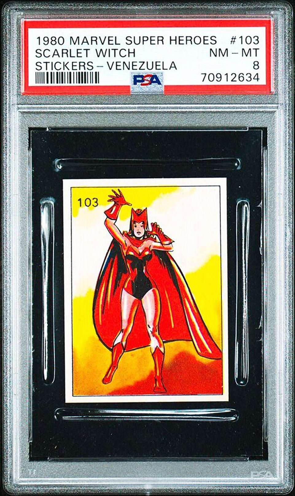 SCARLET WITCH PSA 8 1980 Marvel Super Heroes Stickers-Venezuela #103 Marvel Graded Cards Sticker - Hobby Gems