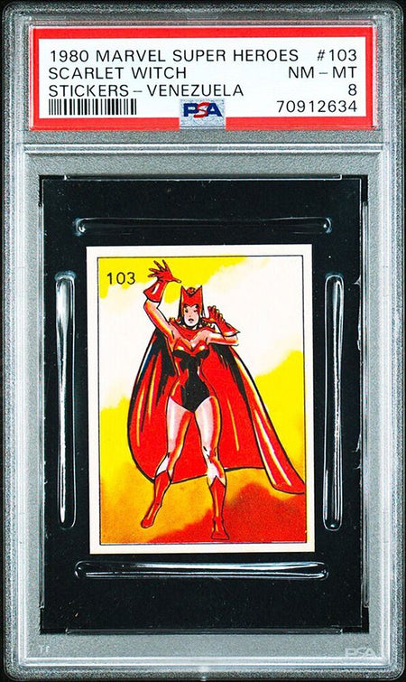 SCARLET WITCH PSA 8 1980 Marvel Super Heroes Stickers-Venezuela #103 Marvel Graded Cards Sticker - Hobby Gems