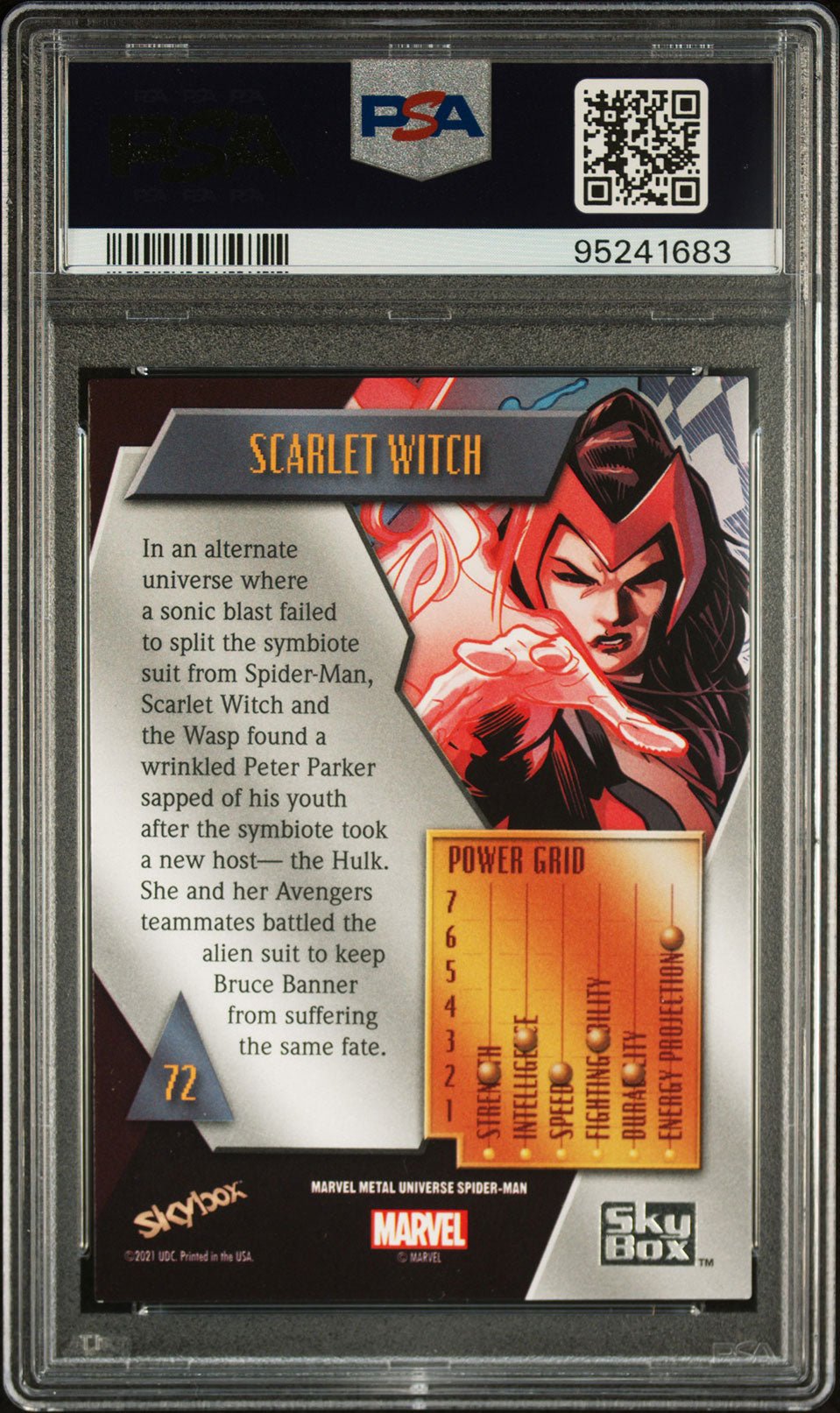 SCARLET WITCH PSA 8 2022 Skybox Marvel Metal Universe Spider - Man #72 Marvel Base Graded Cards - Hobby Gems