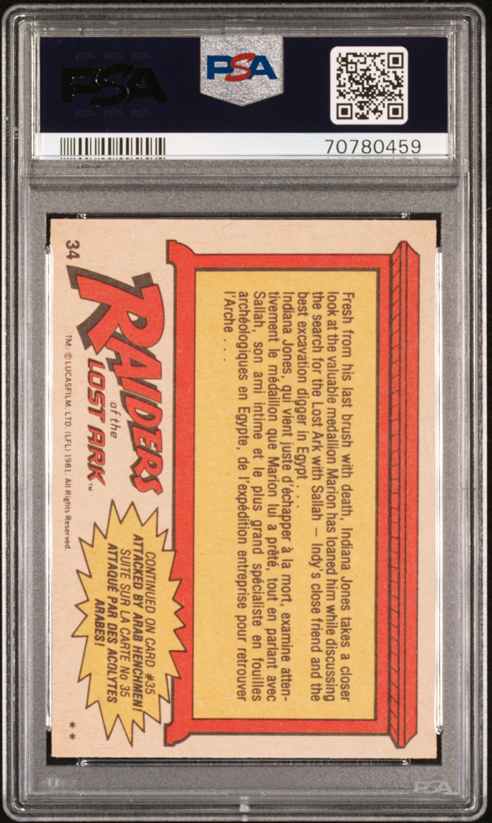 SECRET OF THE MEDALLION PSA 7 1981 O-Pee-Chee Raiders of the Lost Ark #34 Indiana Jones Base Graded Cards - Hobby Gems