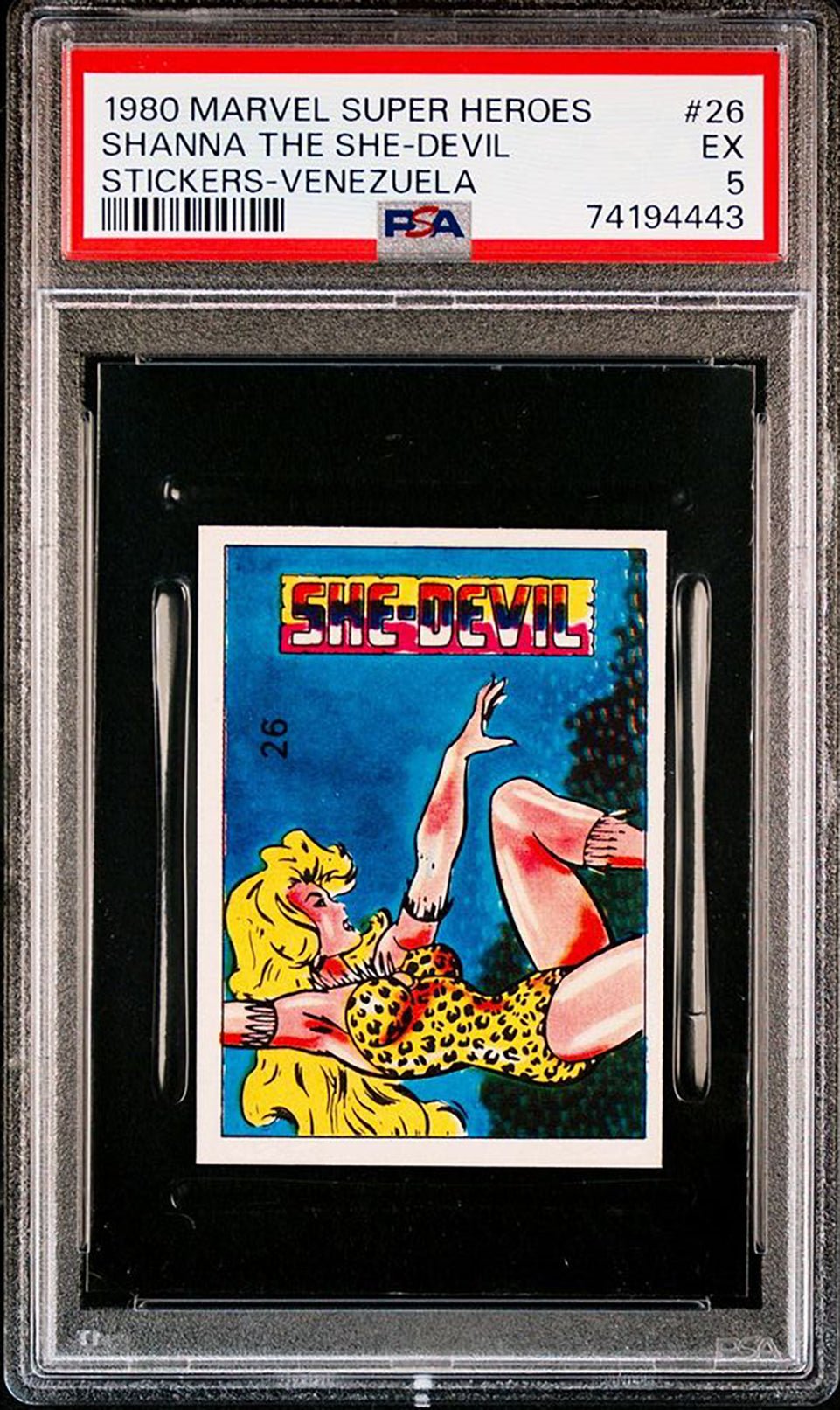 SHANNA THE SHE-DEVIL PSA 5 1980 Marvel Super Heroes Stickers-Venezuela #26 Marvel Graded Cards Sticker - Hobby Gems