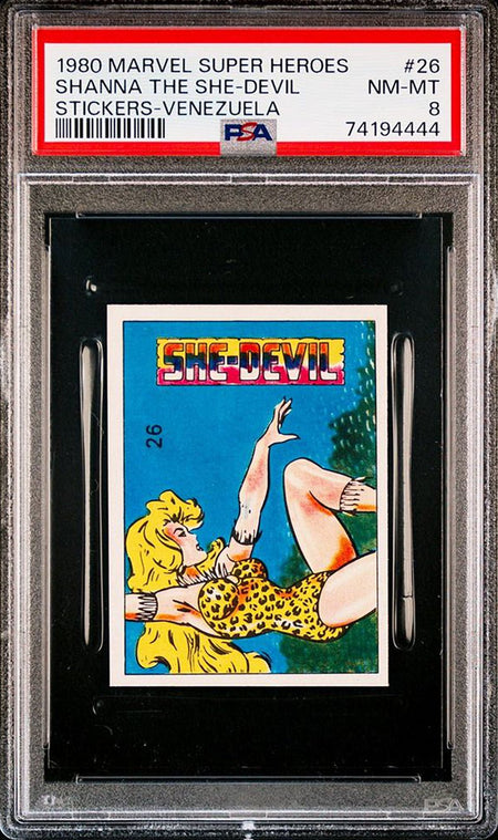 SHANNA THE SHE-DEVIL PSA 8 1980 Marvel Super Heroes Stickers-Venezuela #26 Marvel Graded Cards Sticker - Hobby Gems