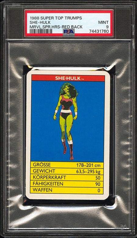 SHE-HULK PSA 9 1988 Super Top Trumps Marvel Super Heroes Red Back C1 Marvel Base Graded Cards - Hobby Gems