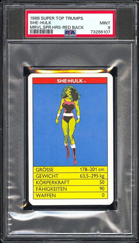 SHE-HULK PSA 9 1988 Super Top Trumps Marvel Super Heroes Red Back C2 Marvel Base Graded Cards - Hobby Gems