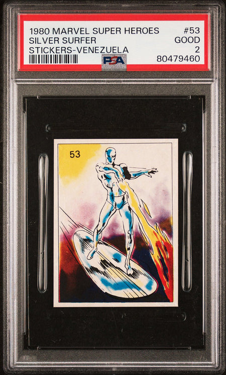 SILVER SURFER PSA 2 1980 Marvel Super Heroes Sticker Venezuela #53 C2 Marvel Graded Cards Sticker - Hobby Gems