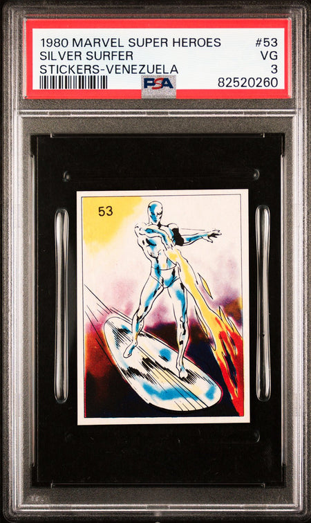 SILVER SURFER PSA 3 1980 Marvel Super Heroes Stickers-Venezuela #53 Marvel Graded Cards Sticker - Hobby Gems