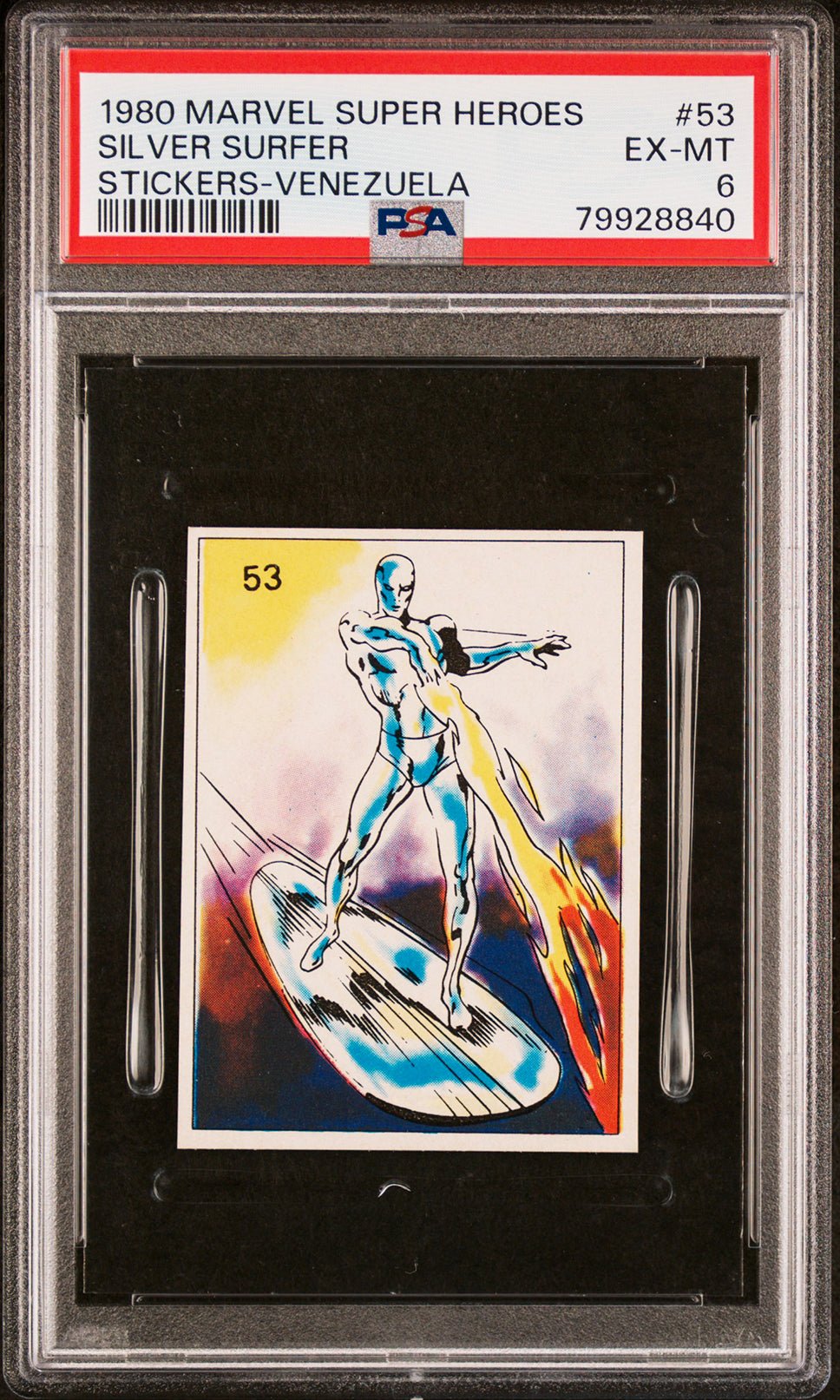 SILVER SURFER PSA 6 1980 Marvel Super Heroes Sticker Venezuela #53 C2 Marvel Graded Cards Sticker - Hobby Gems