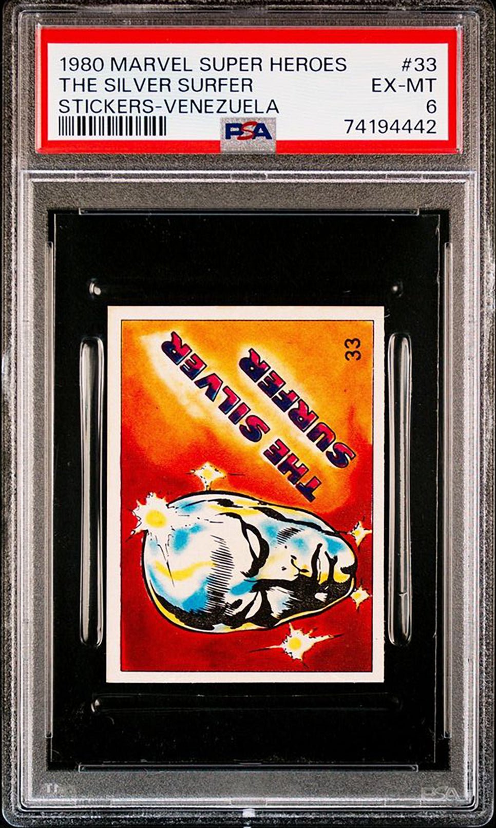 SILVER SURFER PSA 6 1980 Marvel Super Heroes Stickers-Venezuela #33 Marvel Graded Cards Sticker - Hobby Gems