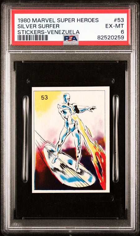 SILVER SURFER PSA 6 1980 Marvel Super Heroes Stickers-Venezuela #53 Marvel Graded Cards Sticker - Hobby Gems