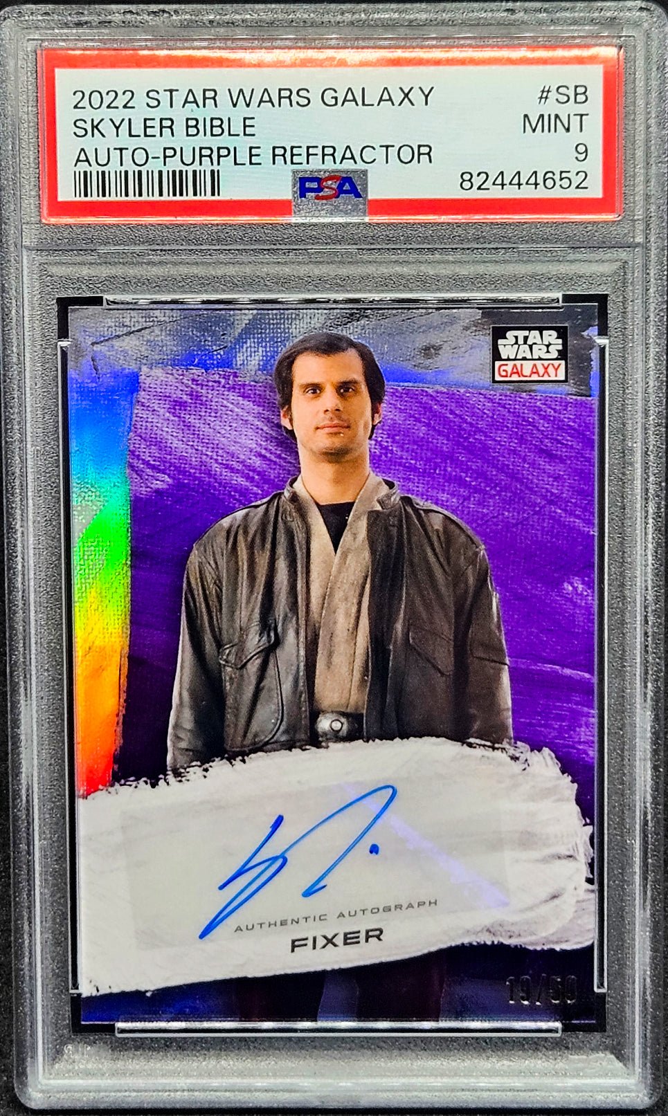 SKYLER BIBLE PSA 9 2022 Topps Chrome Star Wars Fixer Auto Purple #GA-SB 19/50 Star Wars Autograph Graded Cards Insert - Hobby Gems