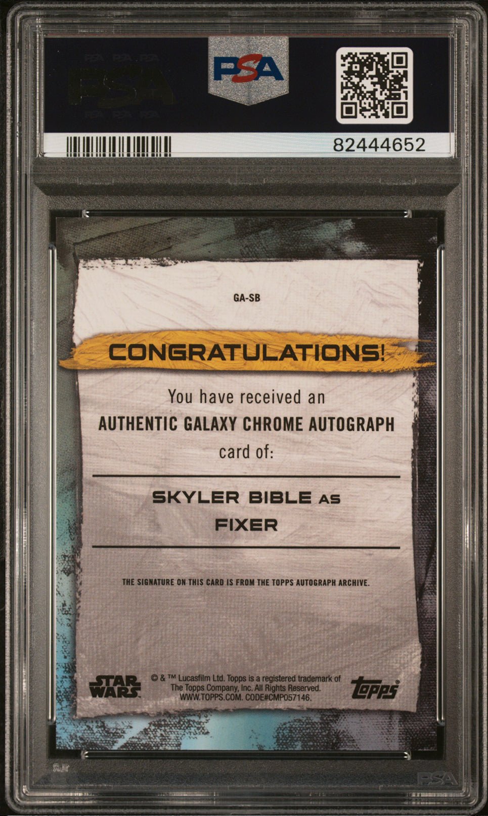 SKYLER BIBLE PSA 9 2022 Topps Chrome Star Wars Fixer Auto Purple #GA-SB 19/50 Star Wars Autograph Graded Cards Insert - Hobby Gems