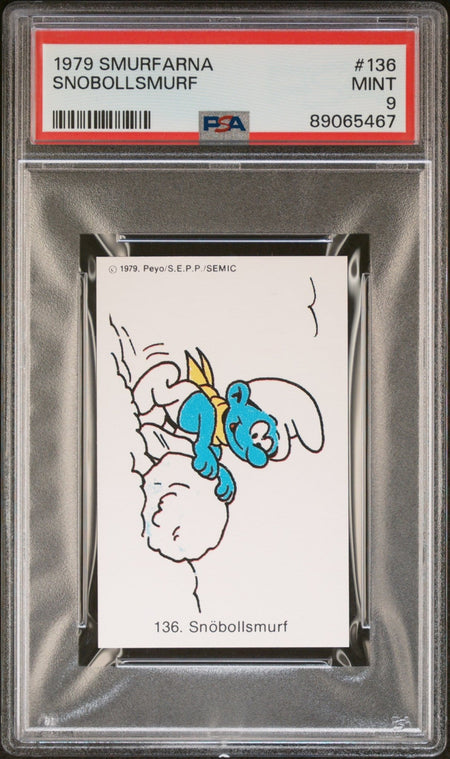 SNOWBALL SMURF PSA 9 1979 Andra Motiv Smurfarna Snobollsmurf Smurf #136 Pop Culture Base Graded Cards - Hobby Gems