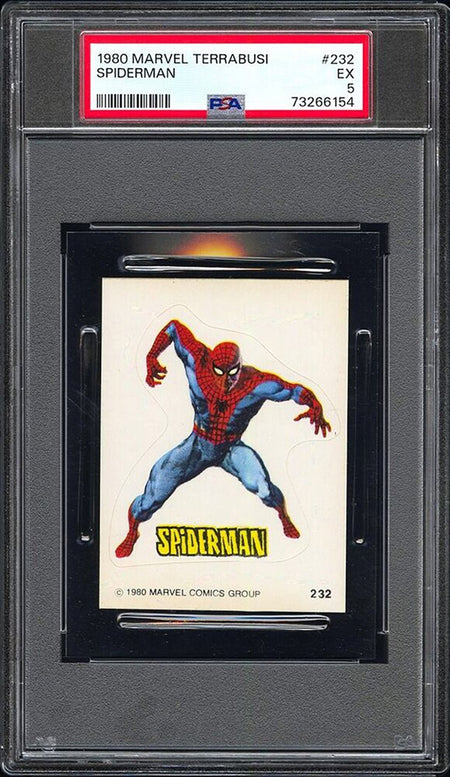 SPIDER-MAN 1980 PSA 8 Terrabusi Marvel Superheroes Sticker #232 Marvel Graded Cards Sticker - Hobby Gems