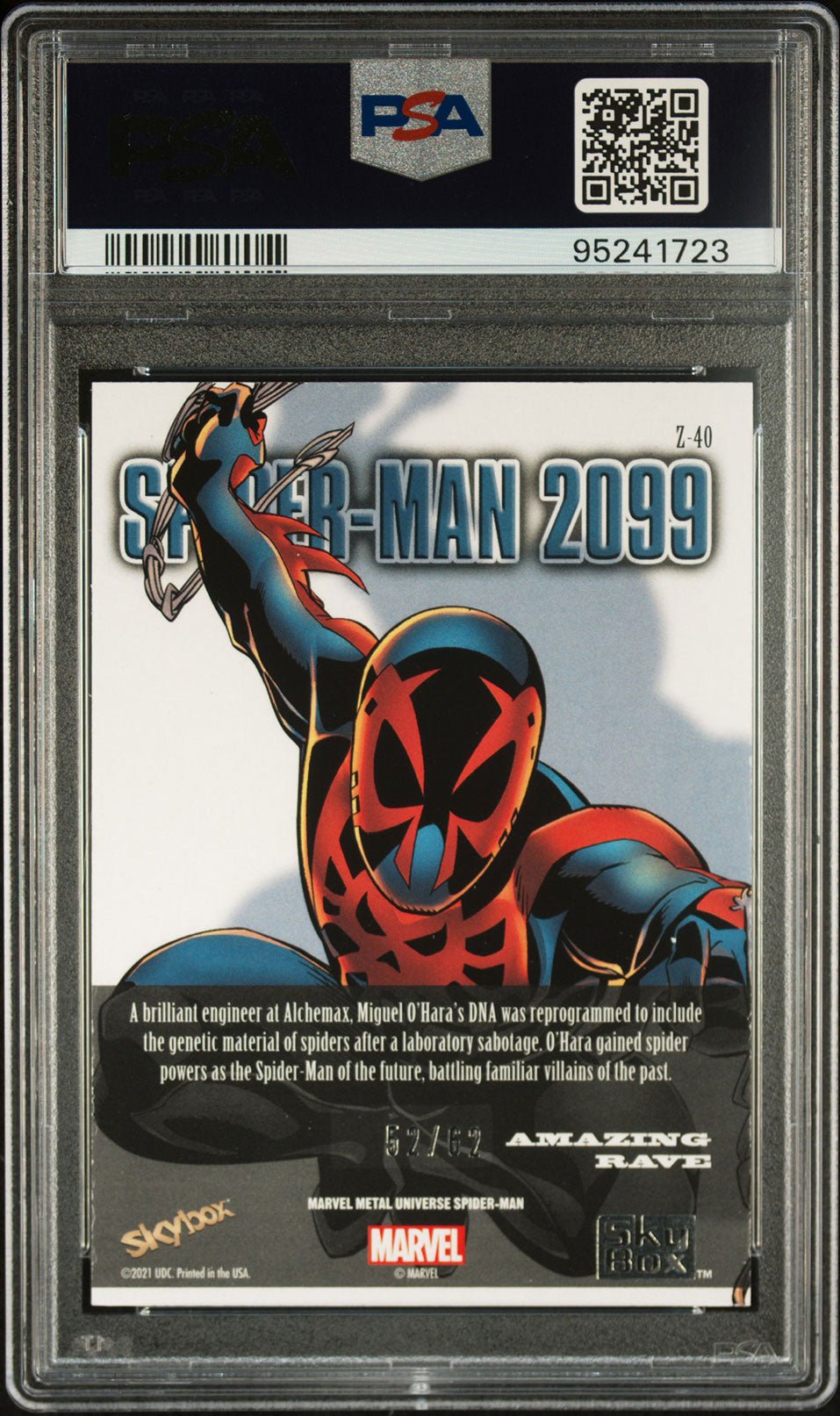 SPIDER - MAN 2099 PSA 9 2022 Skybox Marvel Metal Universe Spider - Man Z - Force Amazing Rave #Z40 52/62 Marvel Graded Cards Insert Parallel - Hobby Gems