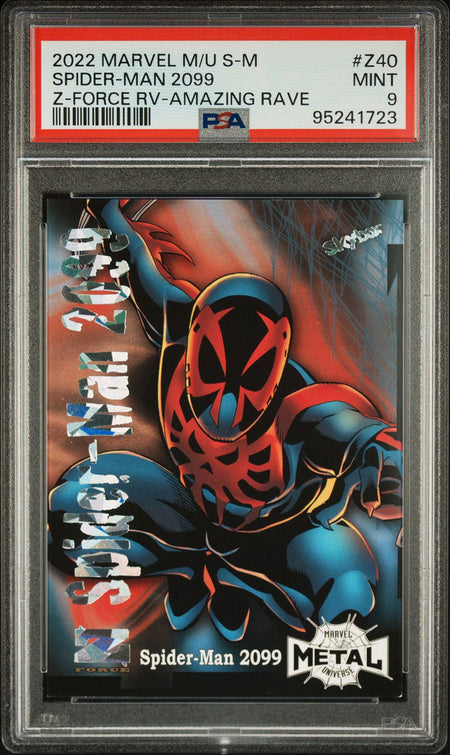 SPIDER - MAN 2099 PSA 9 2022 Skybox Marvel Metal Universe Spider - Man Z - Force Amazing Rave #Z40 52/62 Marvel Graded Cards Insert Parallel - Hobby Gems