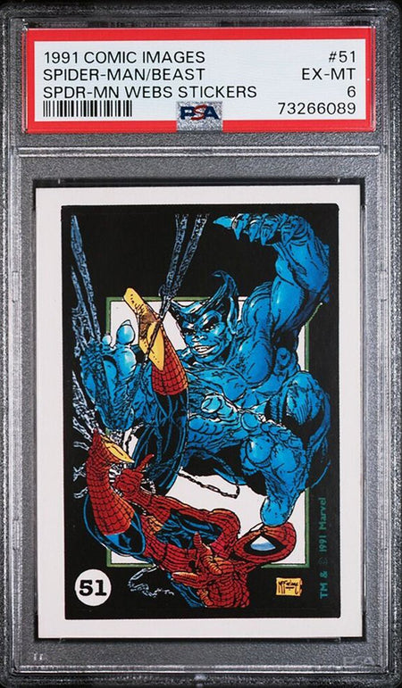 SPIDER-MAN BEAST PSA 6 1991 Comic Images Marvel Webs Stickers #51 Marvel Graded Cards Sticker - Hobby Gems