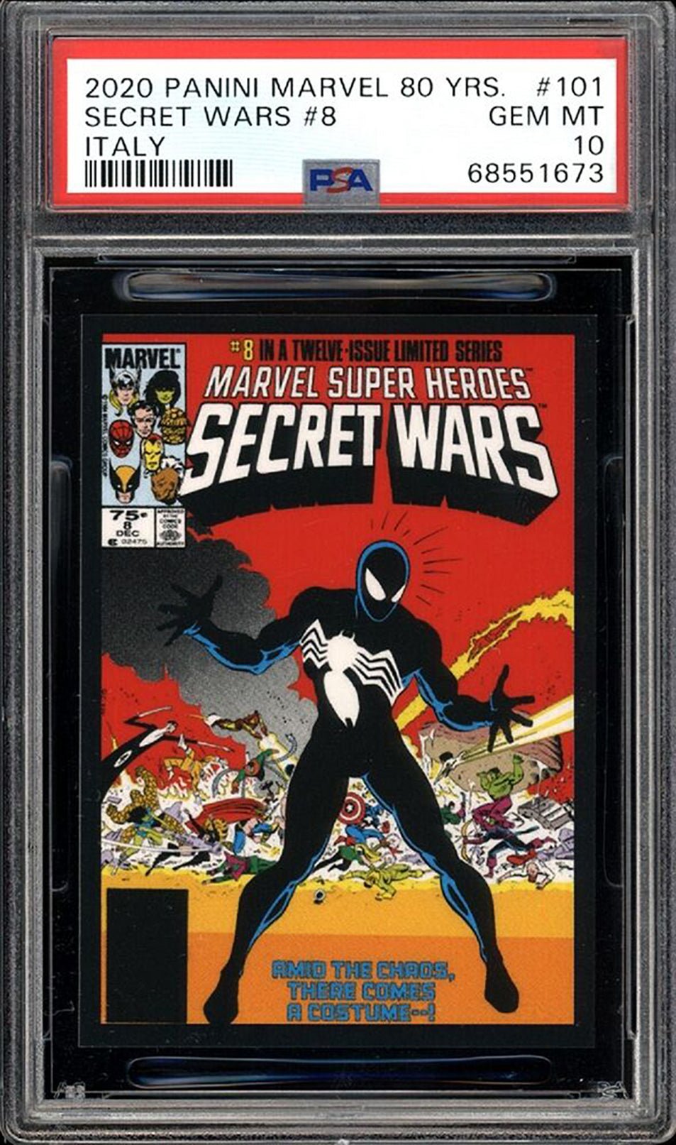 SPIDER-MAN Black Suit PSA 10 2020 Panini Marvel 80 Years Sticker #101 Italy C1 Marvel Graded Cards Sticker - Hobby Gems