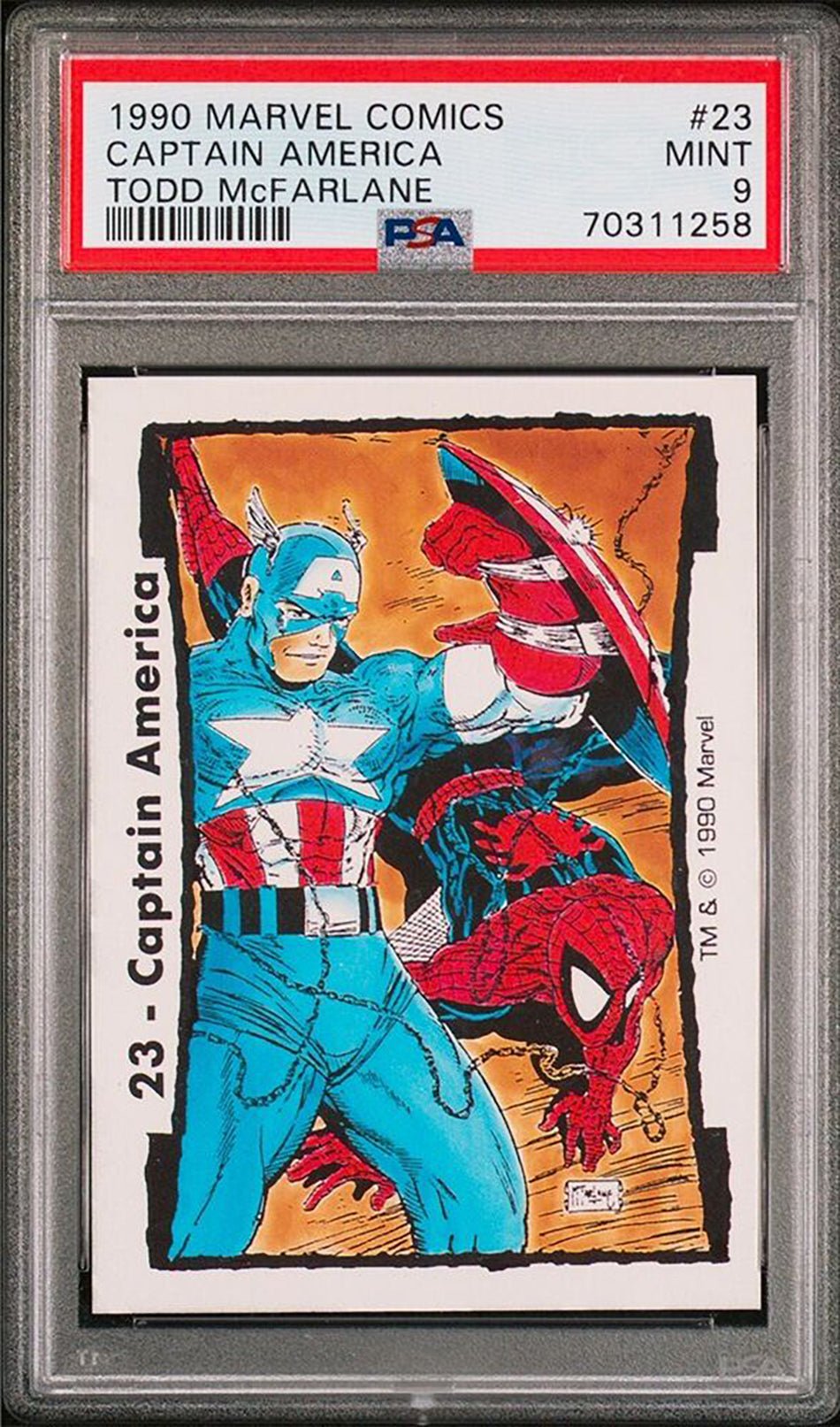 SPIDER-MAN CAPTAIN AMERICA PSA 9 1990 Marvel Comic Images Todd McFarlane #23 Marvel Base Graded Cards - Hobby Gems