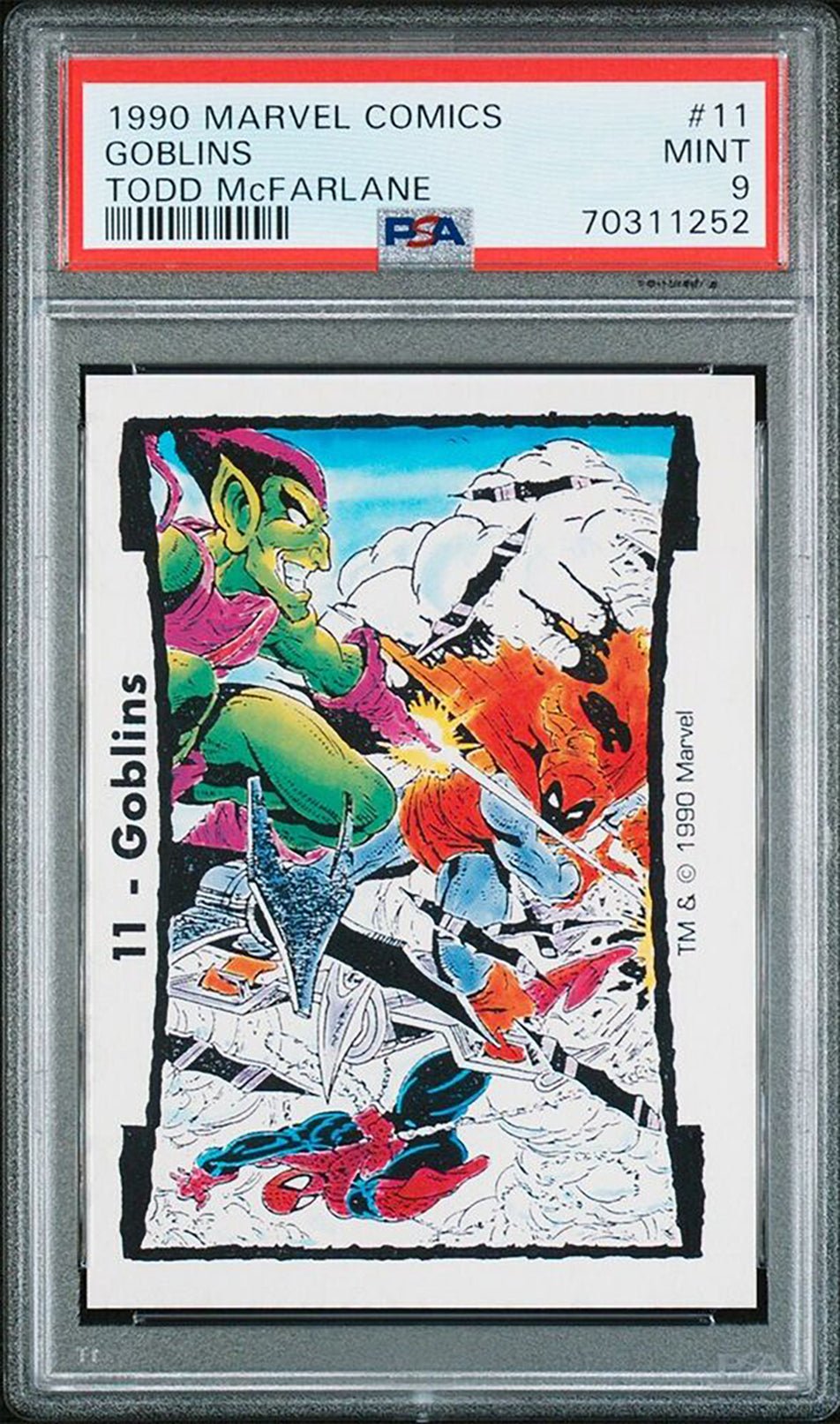 SPIDER-MAN GREEN GOBLIN HOBGOBLIN PSA 9 1990 Marvel Comic Images McFarlane #11 Marvel Base Graded Cards - Hobby Gems