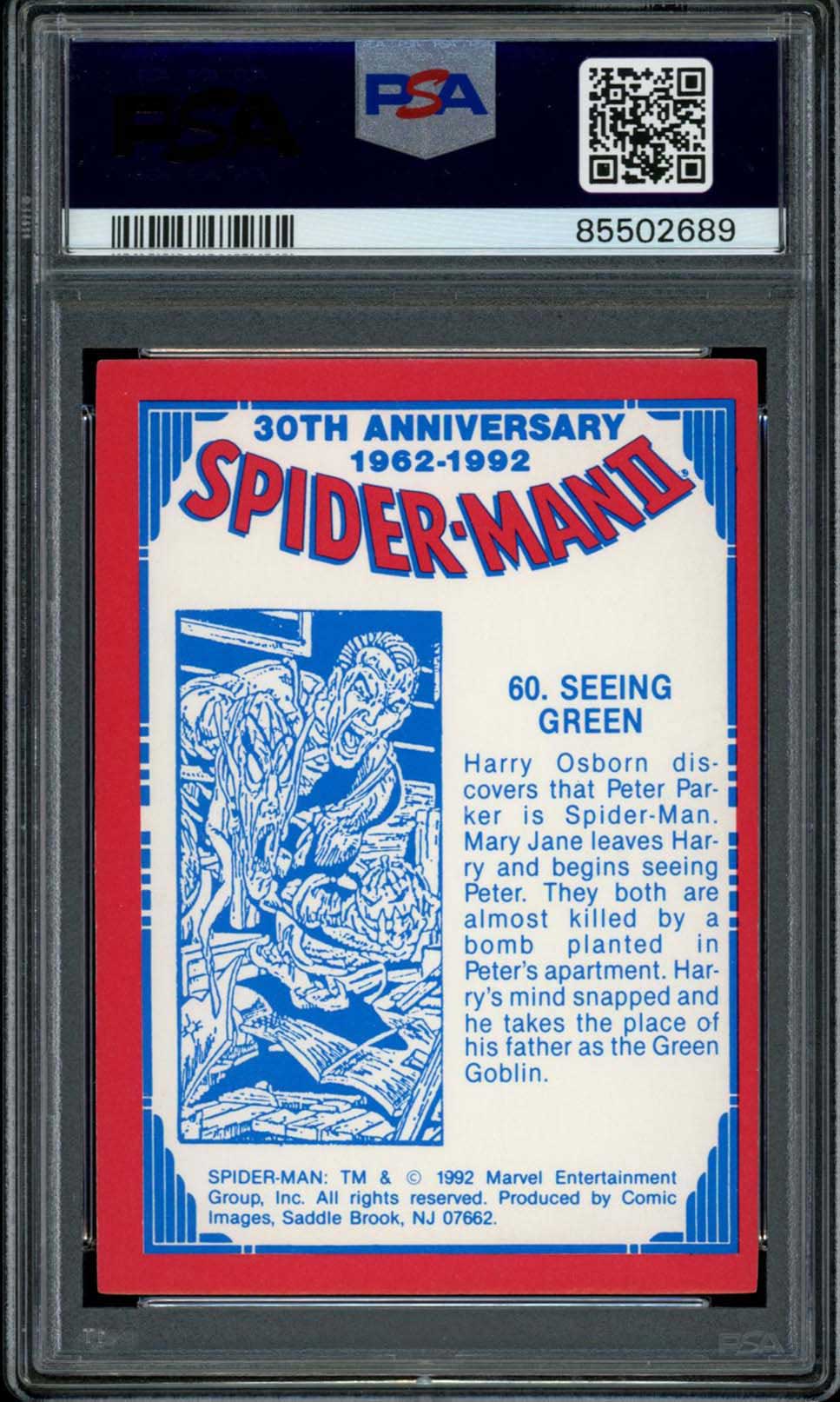 SPIDER-MAN GREEN GOBLIN PSA 10 1992 Marvel Spider-Man 30th Anniversary Seeing Green #60 Marvel Base Graded Cards - Hobby Gems