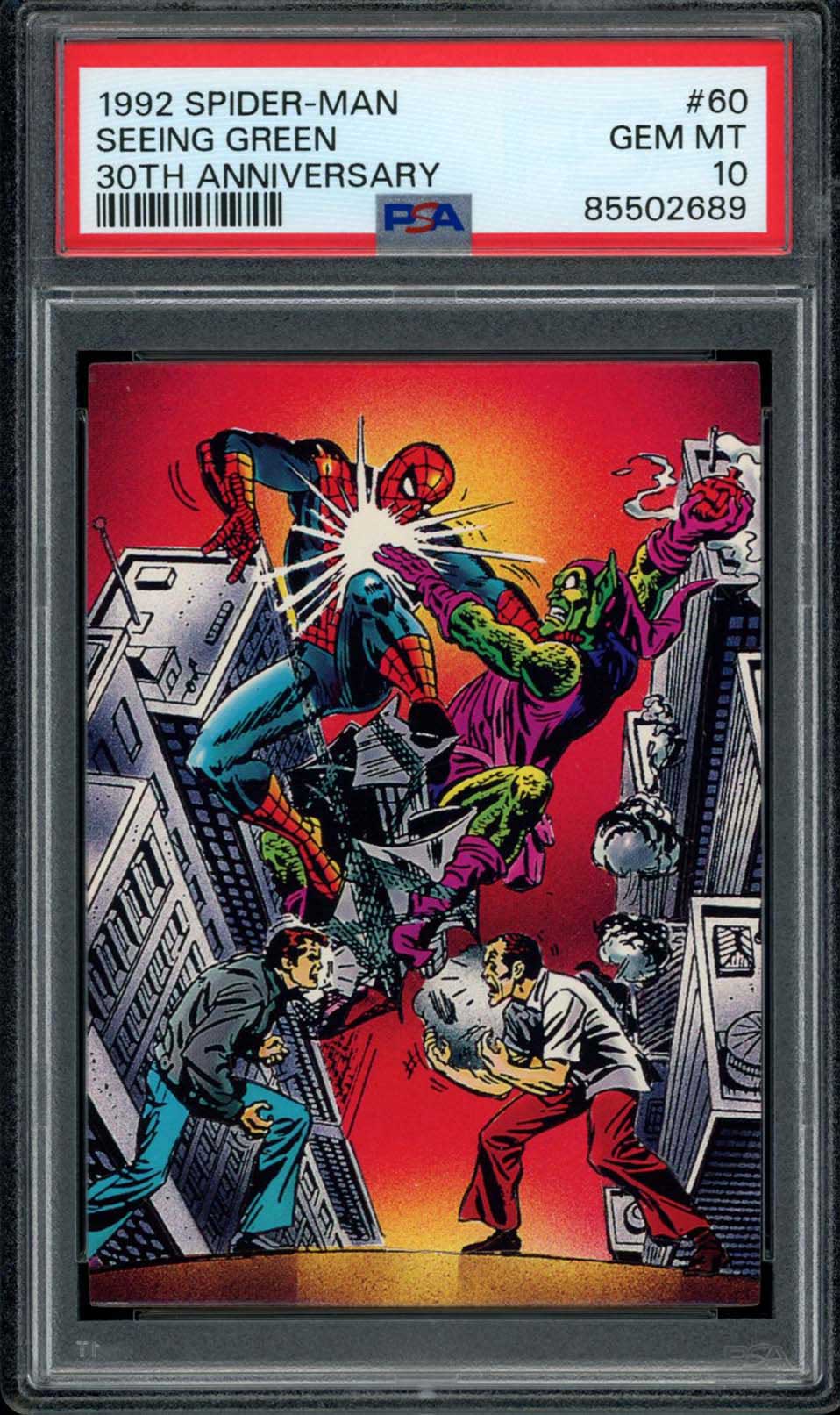 SPIDER-MAN GREEN GOBLIN PSA 10 1992 Marvel Spider-Man 30th Anniversary Seeing Green #60 Marvel Base Graded Cards - Hobby Gems