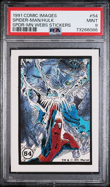 SPIDER-MAN HULK PSA 9 1991 Comic Images Marvel Webs Stickers #54 Marvel Graded Cards Sticker - Hobby Gems