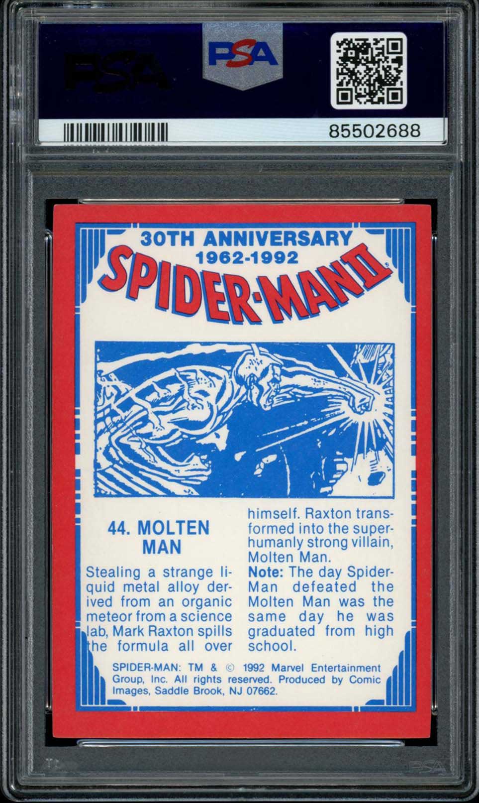 SPIDER-MAN MOLTEN MAN PSA 10 1992 Marvel Spider-Man 30th Anniversary #44 Marvel Base Graded Cards - Hobby Gems